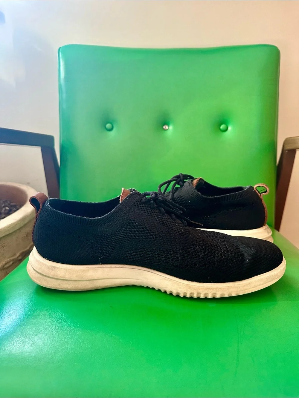 Cole Haan Black Knit Sneaker with Cream Sole and Tan Heel Tab